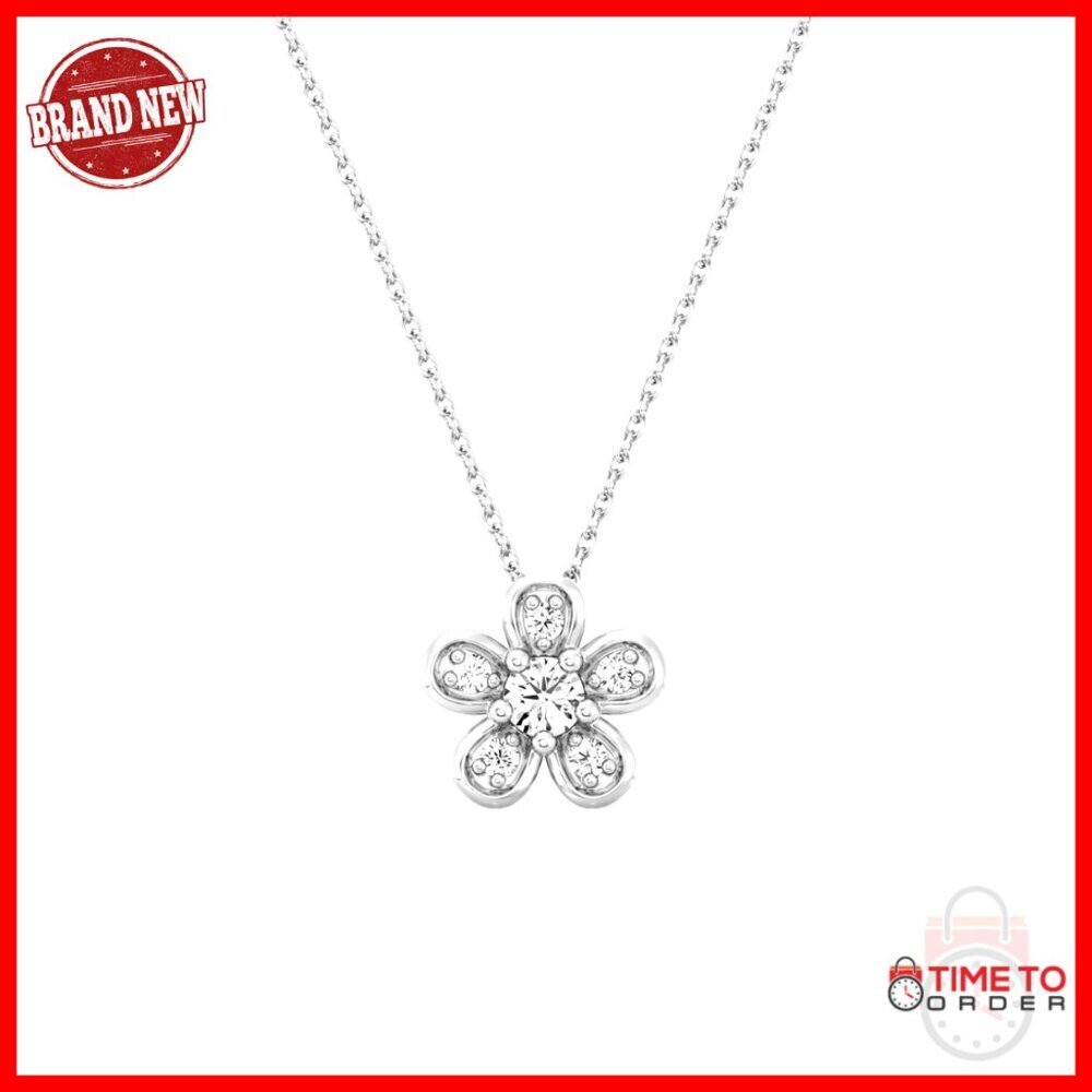 Sterling Silver Gold Plated Heart Diamond Pendant Necklace 18" Chain